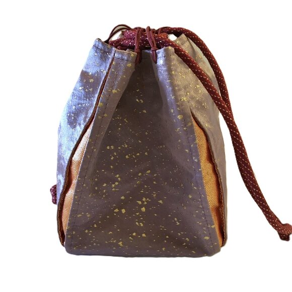 Japanese Drawstring Pouch Bag Yukata Accessory Purple Orange Gold Red String - Picture 4 of 13